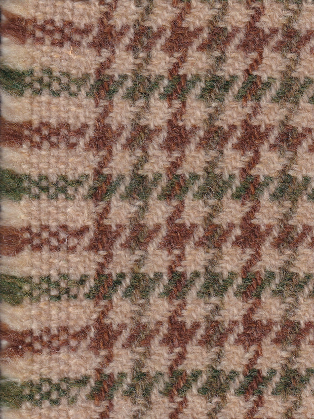 tissu en drap de laine motif "pied de poule" écru vert et brun