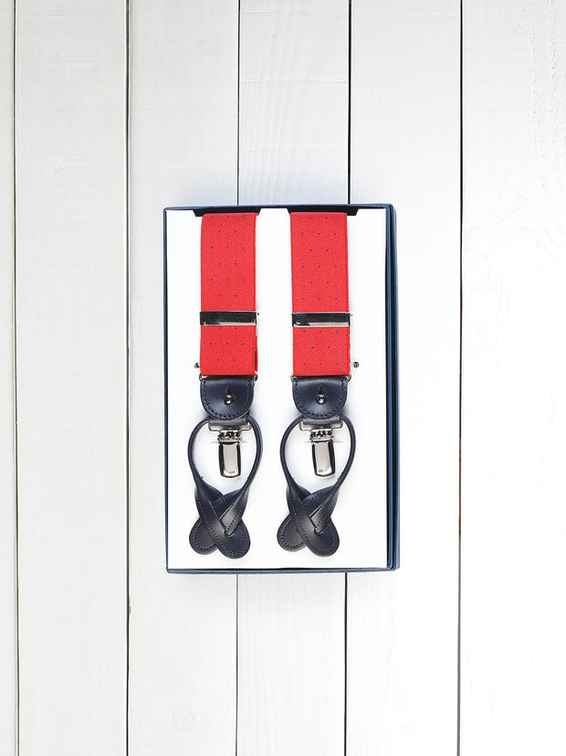 albert thurston red navy drops and leather elastic suspenders with metal clips
