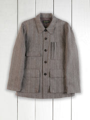 grenoble charpenter-collar jacket in black chevron linen-and-cotton canvas