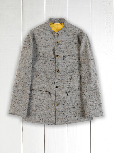 megève officer-collar jacket in wool and cotton speckled with granite-coloured silk