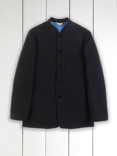 veste tyrol ajustée à col nehru en crêpe de laine bleu nuit