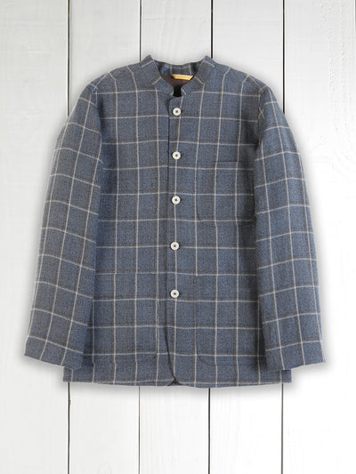 slim nehru-collar savoie jacket in preppy-check wool and linen canvas 