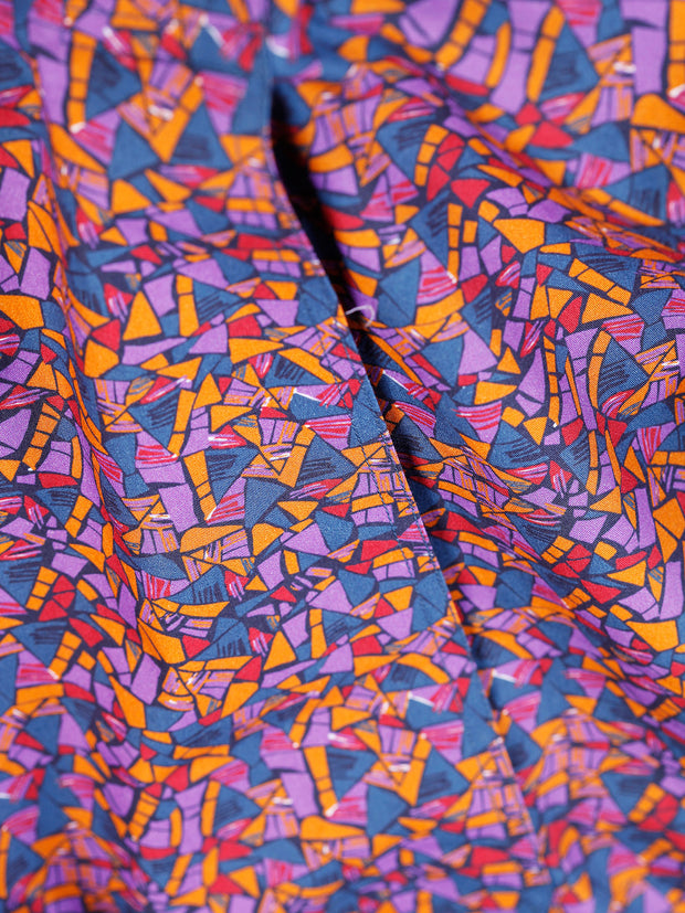 chemise à col nehru en popeline imprimé mosaïque