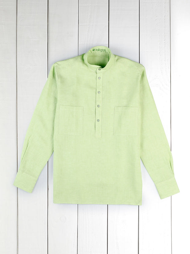 pistachio linen canvas mao-collar shirt 
