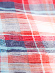 chemise à col nehru en madras à carreaux carmin