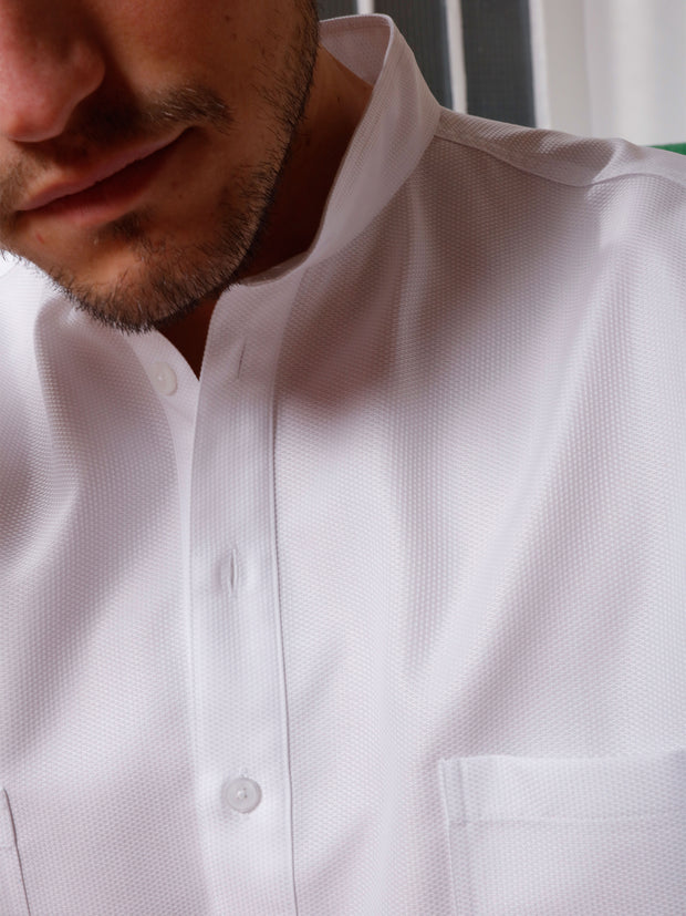 chic white cotton nehru-collar shirt 