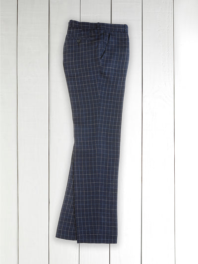 italian siza trousers in British-blue and chalk checked linen canvas

