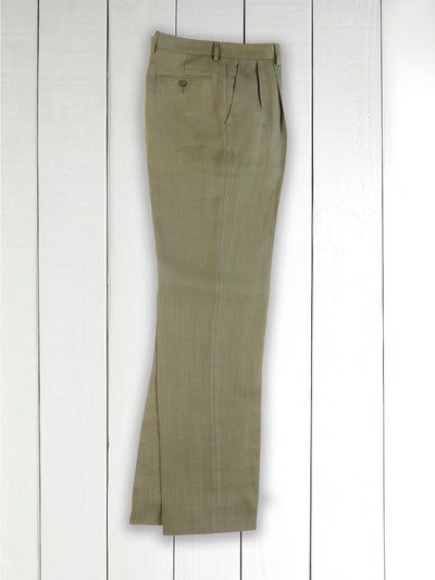 luca pleated trousers in olive green basket-weave linen