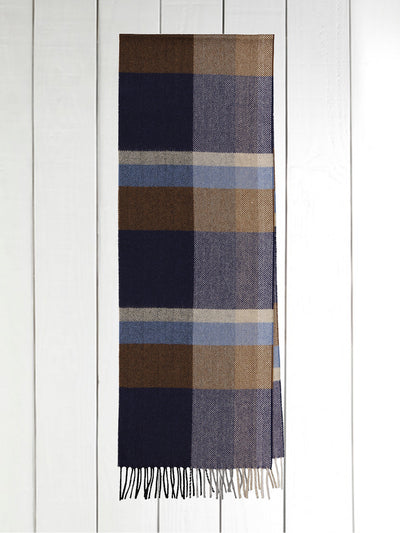 wool and cashmere scarf with large tobacco-coloured checks
