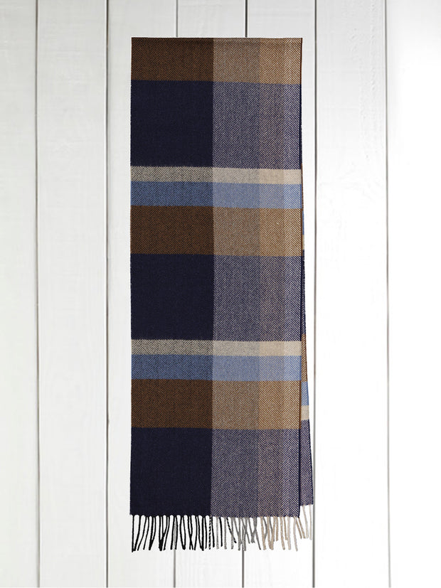 wool and cashmere scarf with large tobacco-coloured checks