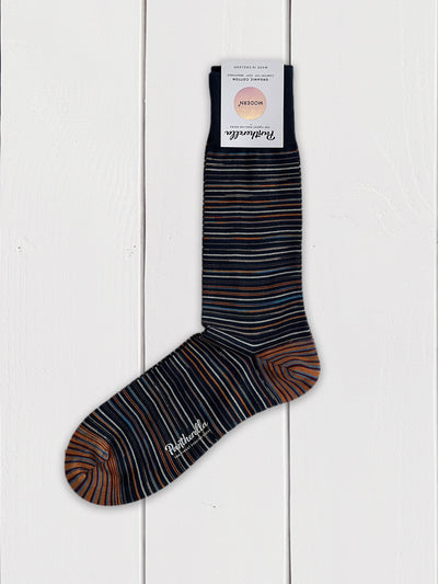 organic cotton pantherella socks with petrol irregular stripe