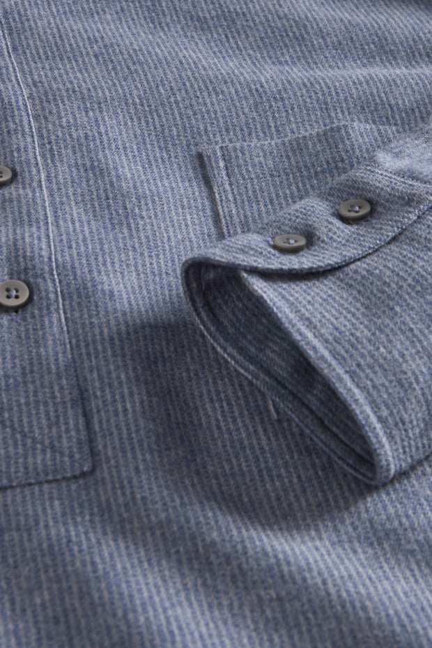 chemise col mao en coton bleuté à rayures grises