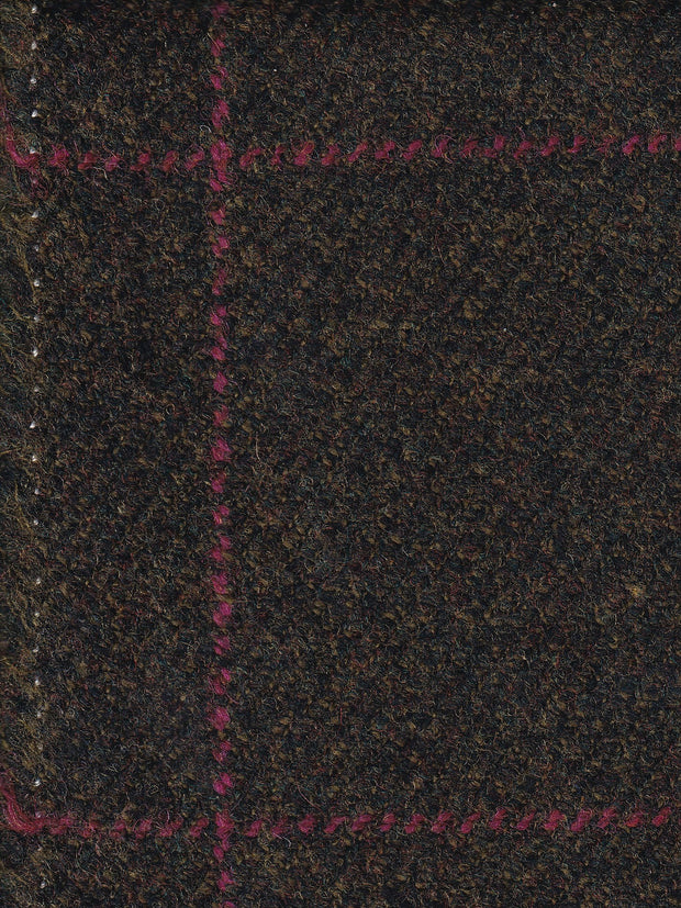 tissu tweed british racing green à carreaux rose