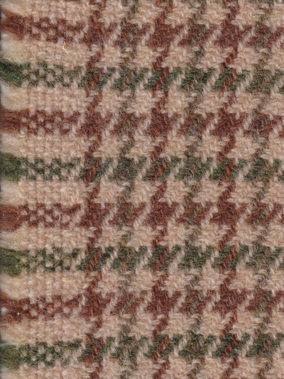 tissu en drap de laine motif "pied de poule" écru vert et brun