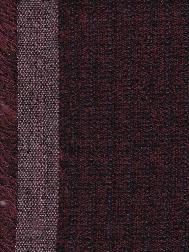 tissu toile de laine bordeaux à rayures noires