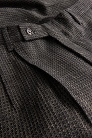 pantalon luca à plis en laine motif caviar noir et cendre