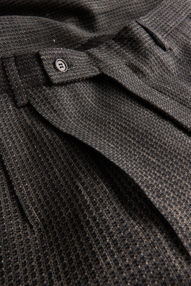 pantalon luca à plis en laine motif caviar noir et cendre