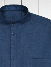 blue-herringbone flannel mao-collar shirt 