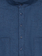 blue-herringbone flannel mao-collar shirt 