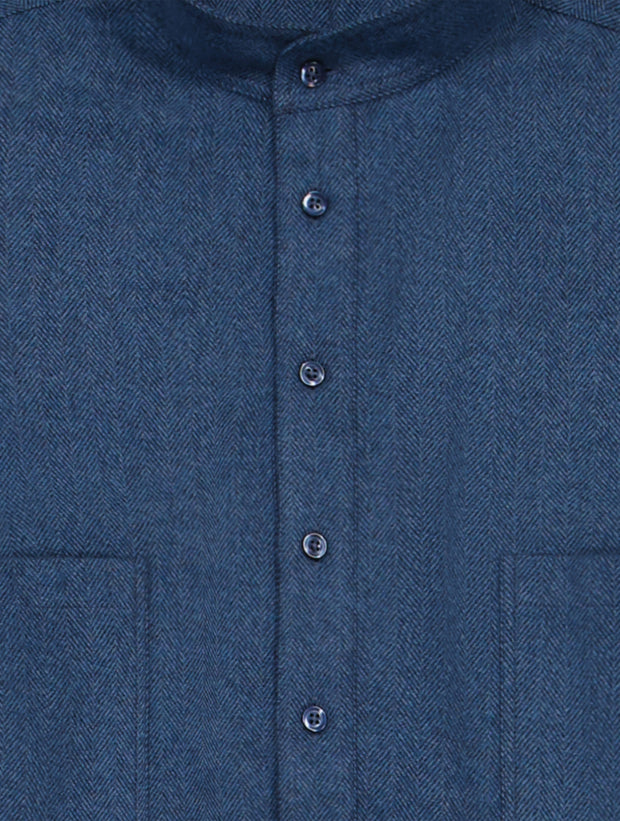 blue-herringbone flannel mao-collar shirt 