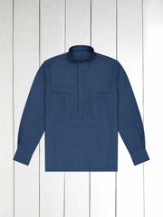 blue-herringbone flannel mao-collar shirt 