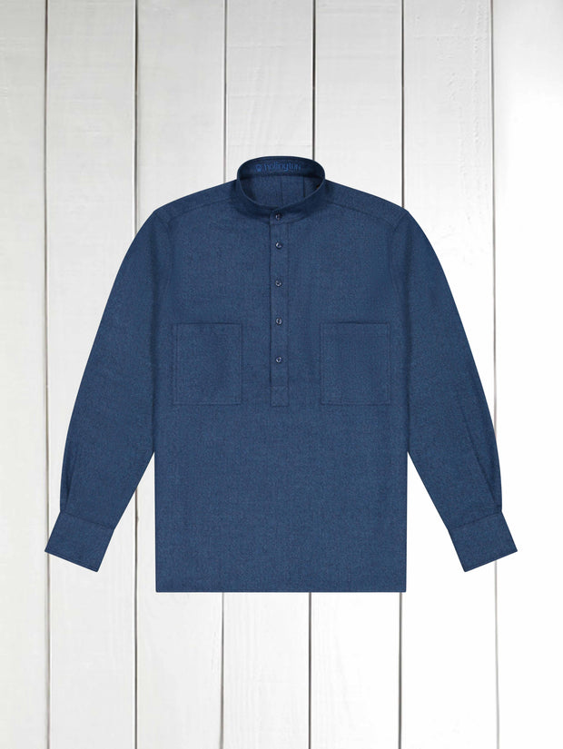 blue-herringbone flannel mao-collar shirt 