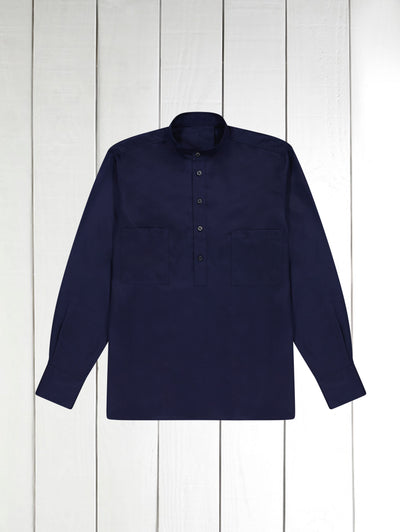 navy tencel® mao-collar shirt