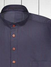 navy cotton pinpoint mao-collar shirt