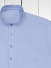 chemise col mao en coton brossé bleu ciel