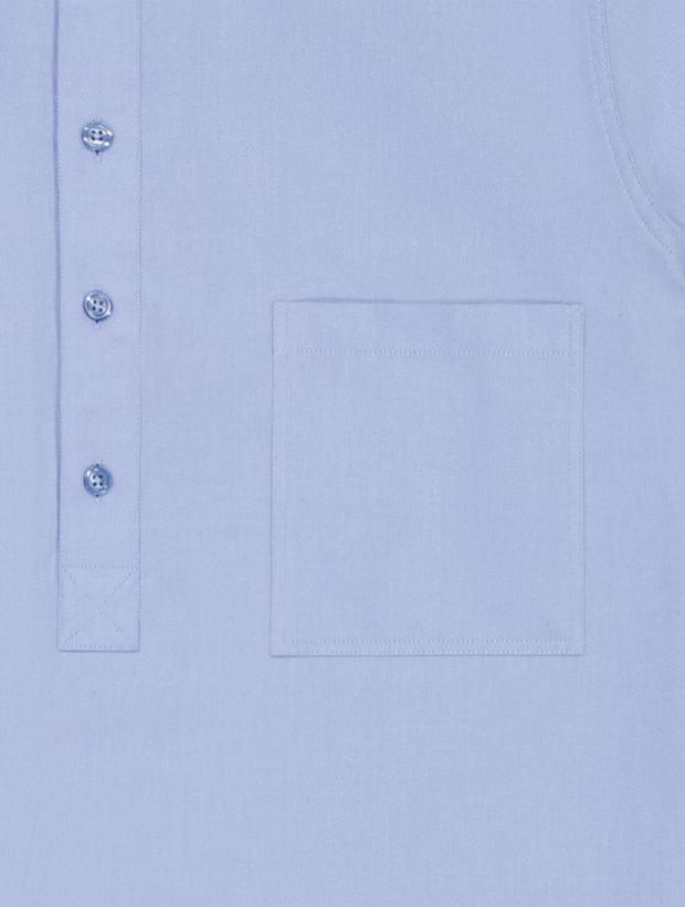 chemise col mao en coton brossé bleu ciel