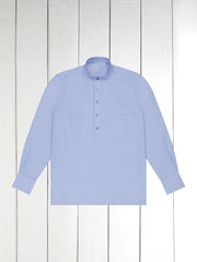 chemise col mao en coton brossé bleu ciel