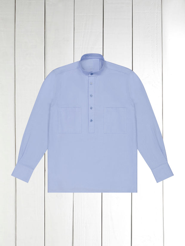 sky blue-coloured brushed cotton mao-collar shirt 