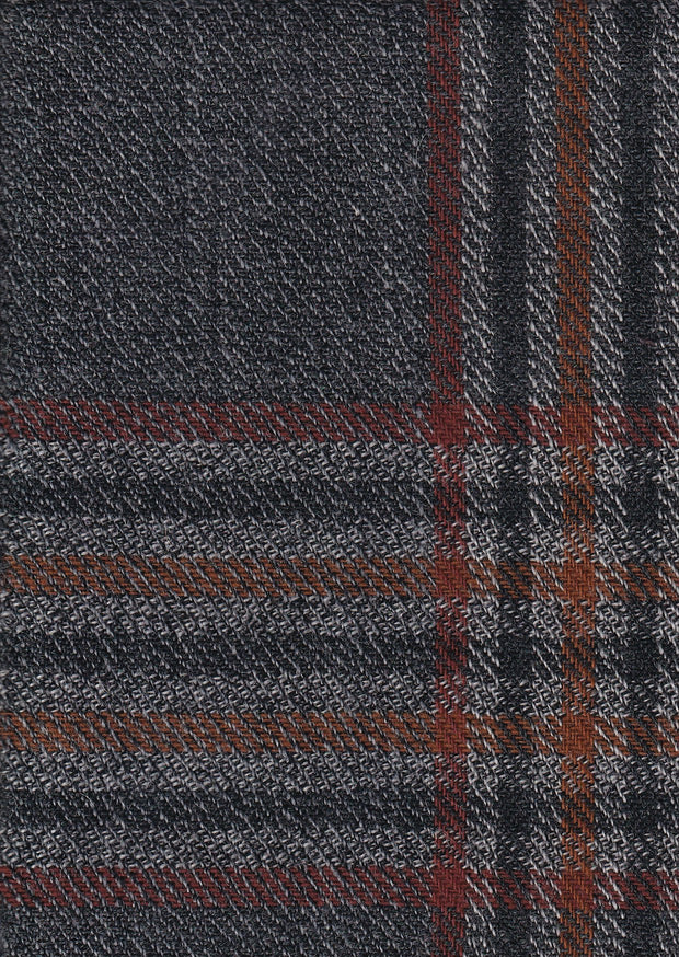 tissu drap de laine double face gris sur tartan rouge