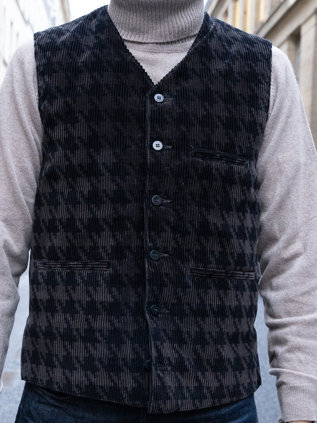 brown houndstooth velvet welt-pocket waistcoat
