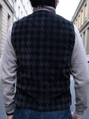 brown houndstooth velvet welt-pocket waistcoat