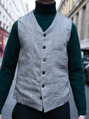 raw silk tweed piped-pocket waistcoat