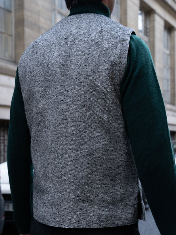 gilet à poches passepoilées en tweed de soie brute