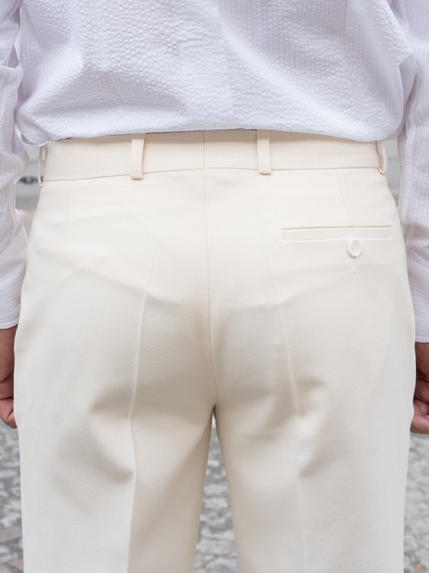siza flat-front slim city trousers in ecru cotton and wool twill