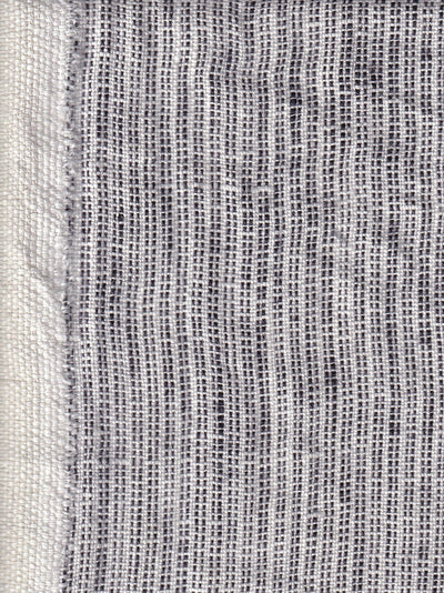 tissu toile pur lin à rayures irrégulières gris off-white