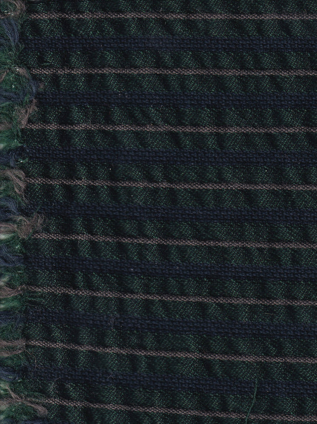 tissu toile de coton et laine double-face vert à rayures or sur marine