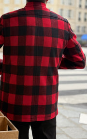 pré-commande veste tyrol ajustée en drap de laine épais à carreaux rouges et noirs