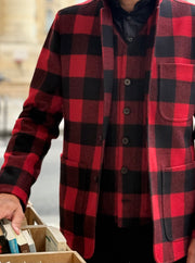 pré-commande veste tyrol ajustée en drap de laine épais à carreaux rouges et noirs