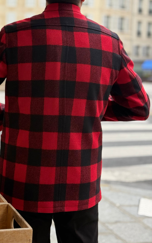 pré-commande veste tyrol ajustée en drap de laine épais à carreaux rouges et noirs