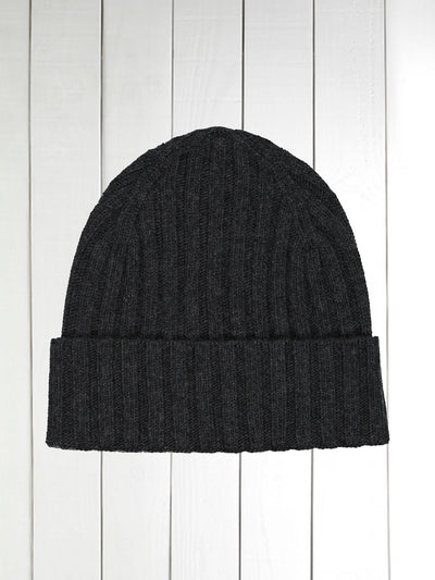 anthracite cashmere ribbed beanie