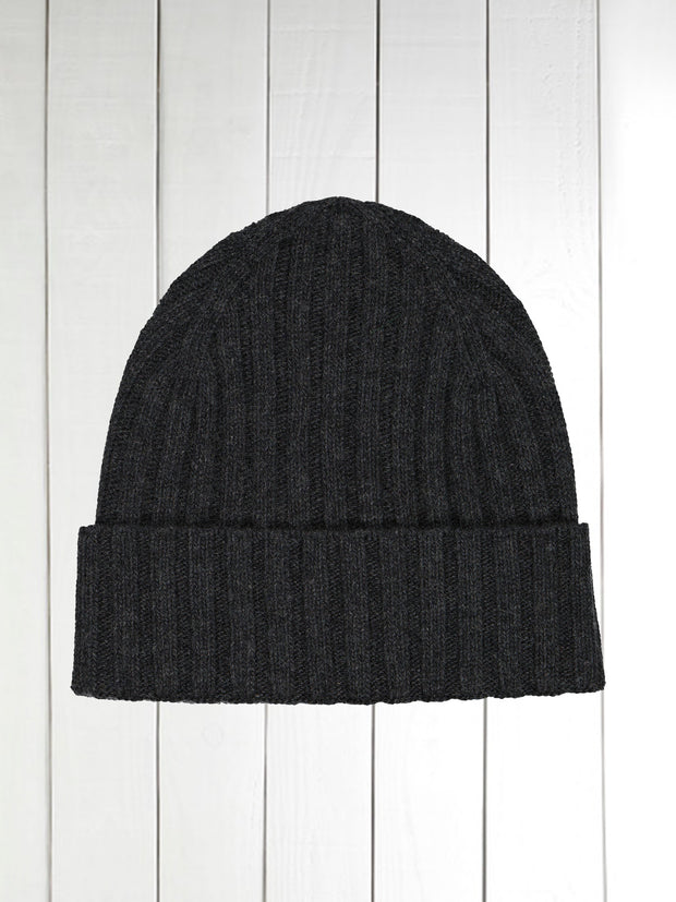 anthracite cashmere ribbed beanie