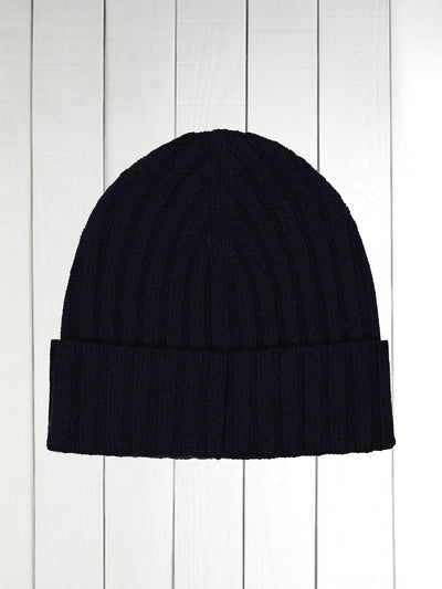 night blue ribbed cashmere beanie
