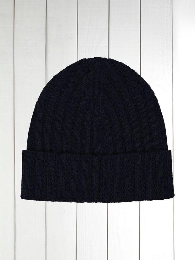 night blue ribbed cashmere beanie