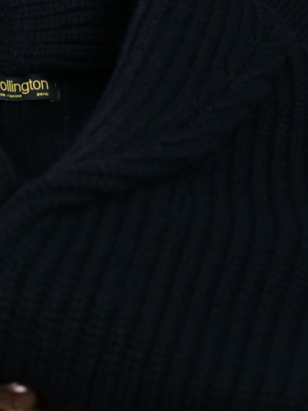 cardigan in 100% navy lambswool with shawl collar