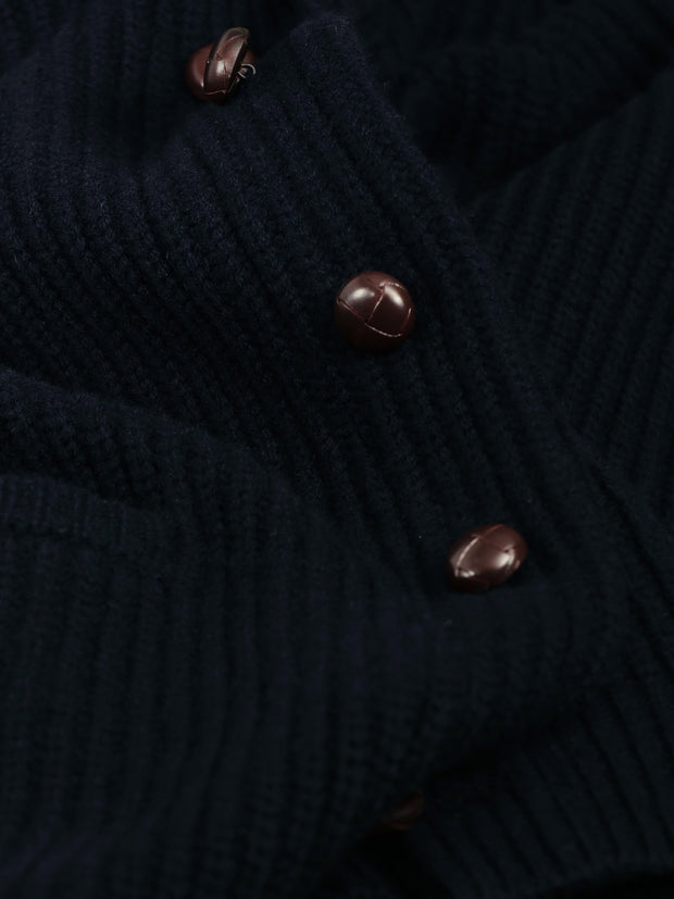 cardigan in 100% navy lambswool with shawl collar