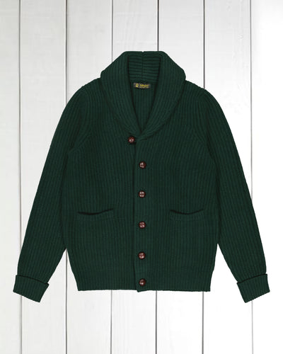 cardigan 100 % lambswool vert sapin à col châle